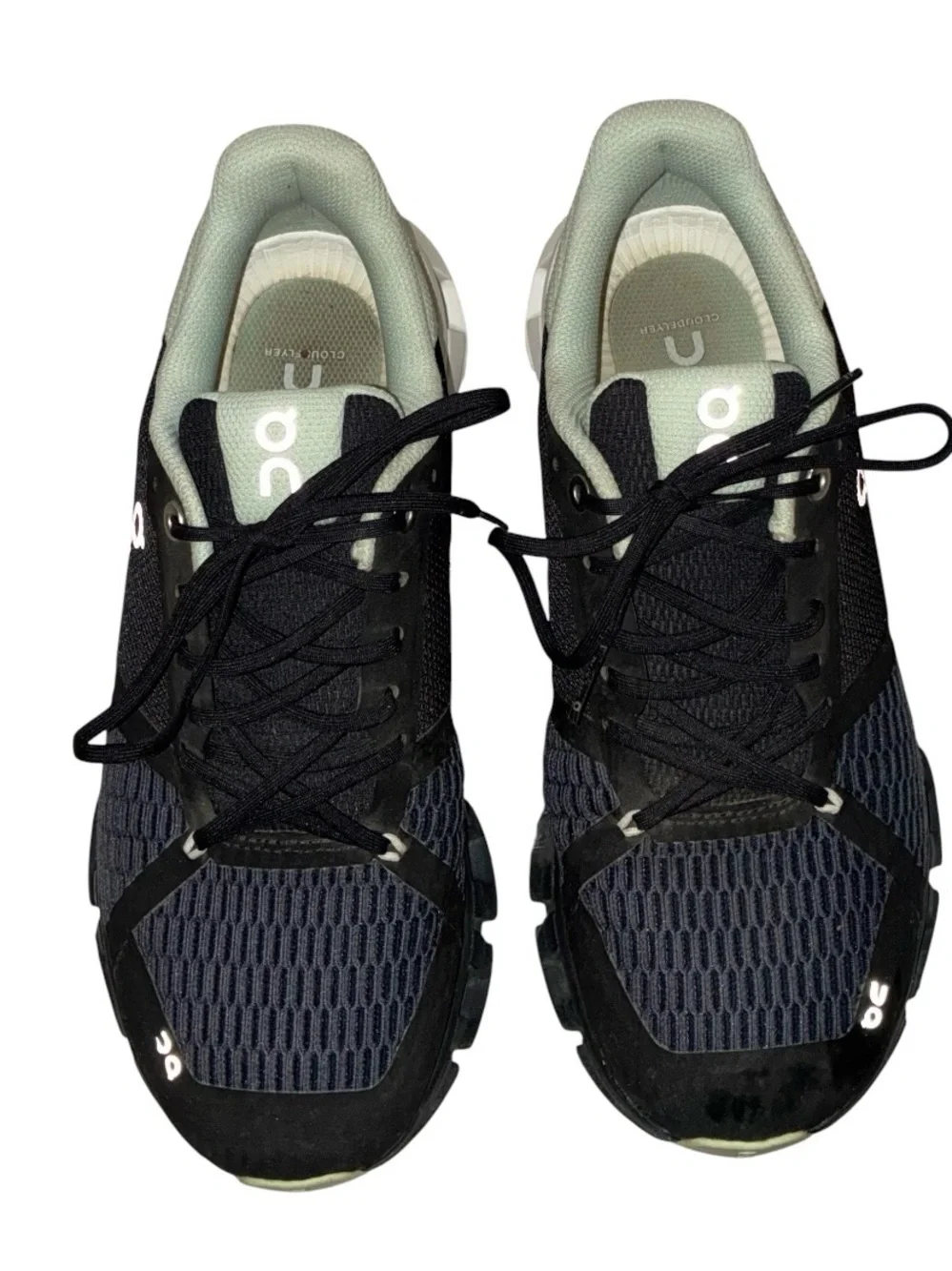On Running Cloudflyer Black/Grey and mint green women's running shoe Az 7.5